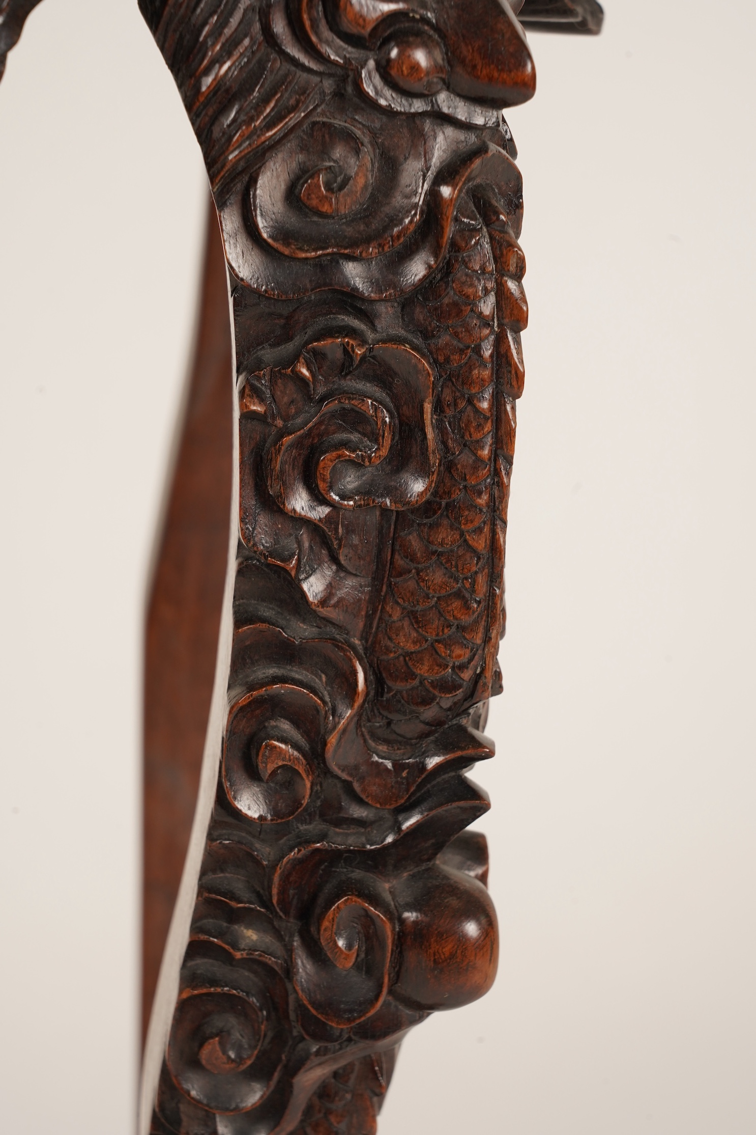 A Chinese hongmu and marble ‘dragon’ jardiniere stand, late 19th century